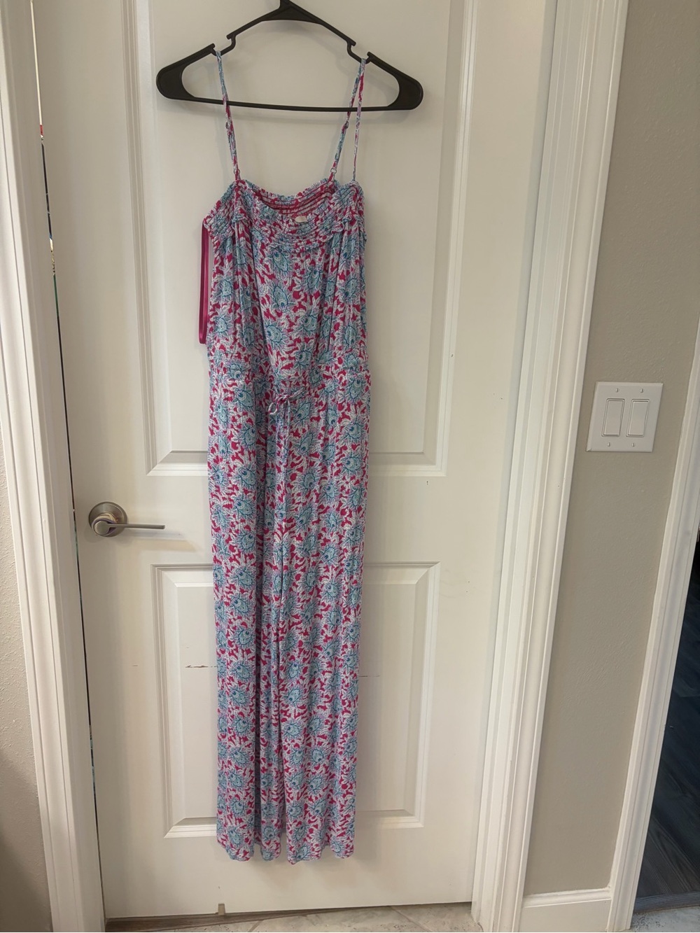 LOFT Floral Smocked Strap Jumpsuit - Pink & Blue - Picture 2 of 6